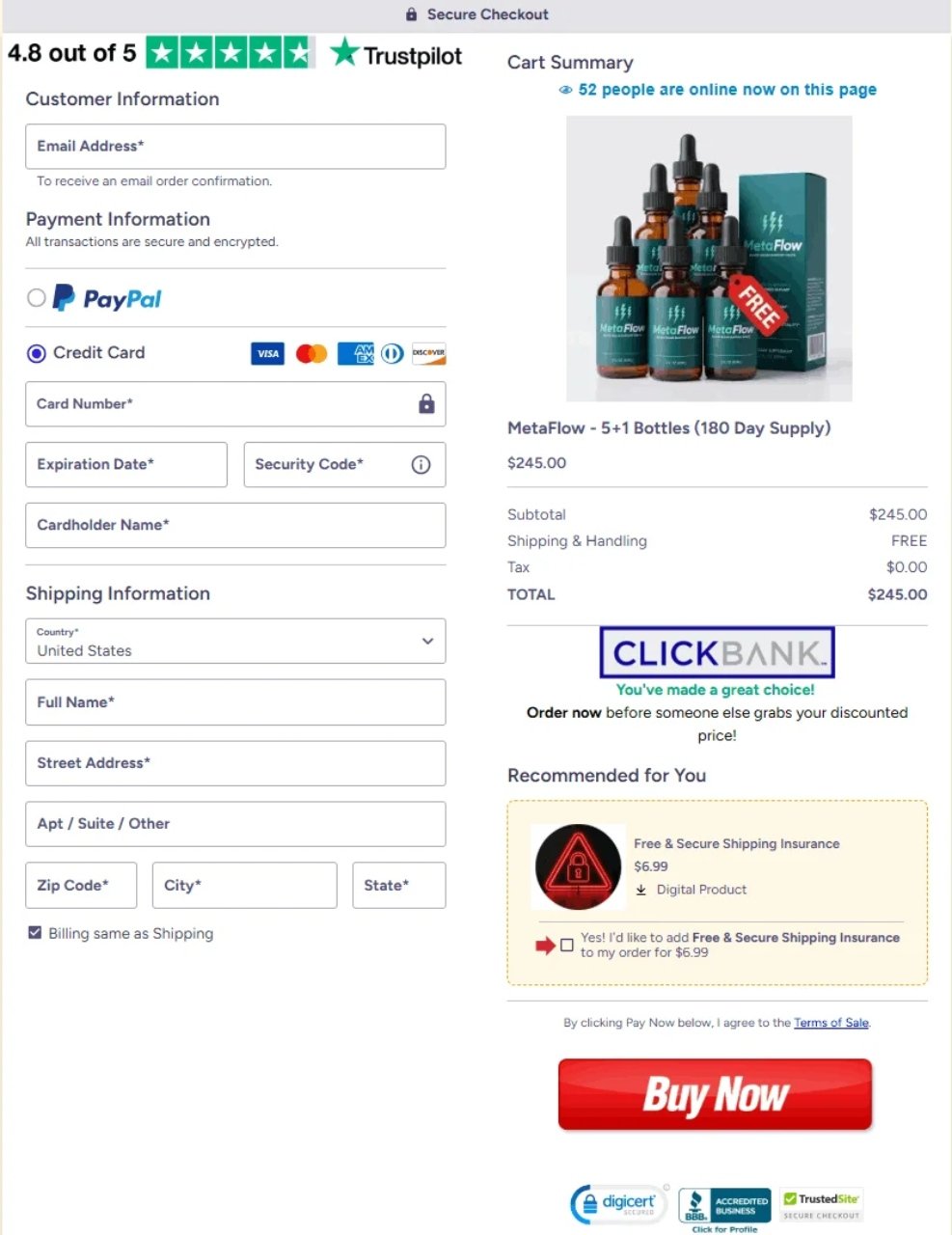 Safe payment process for MetaFlow order